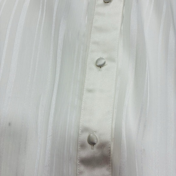 Zara Women Blouse XXL White Sheer Satin Trim Button Down Lightweight Oversized - Picture 13 of 16